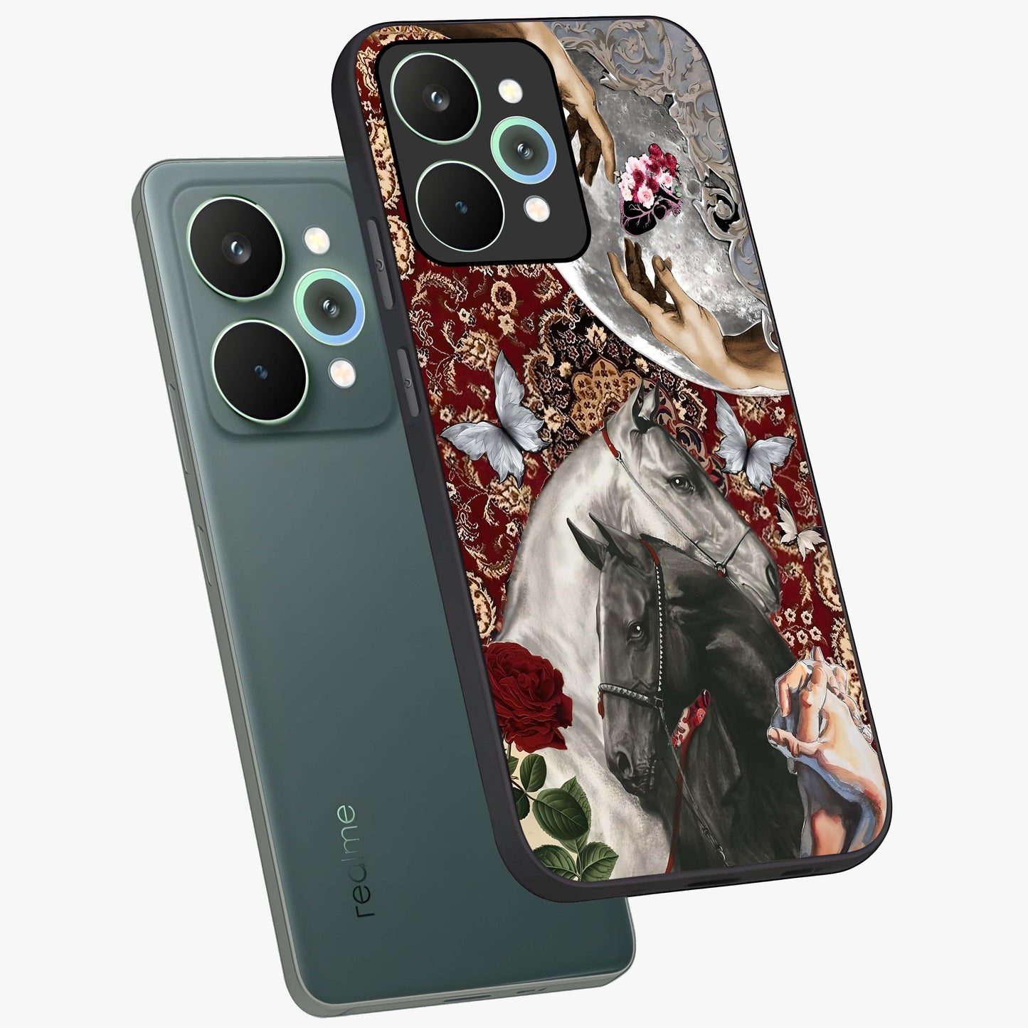 Moonlit Royal Stallion Glass Case displayed in angled mockup highlighting powerful stallion illustration with royal night aesthetic.