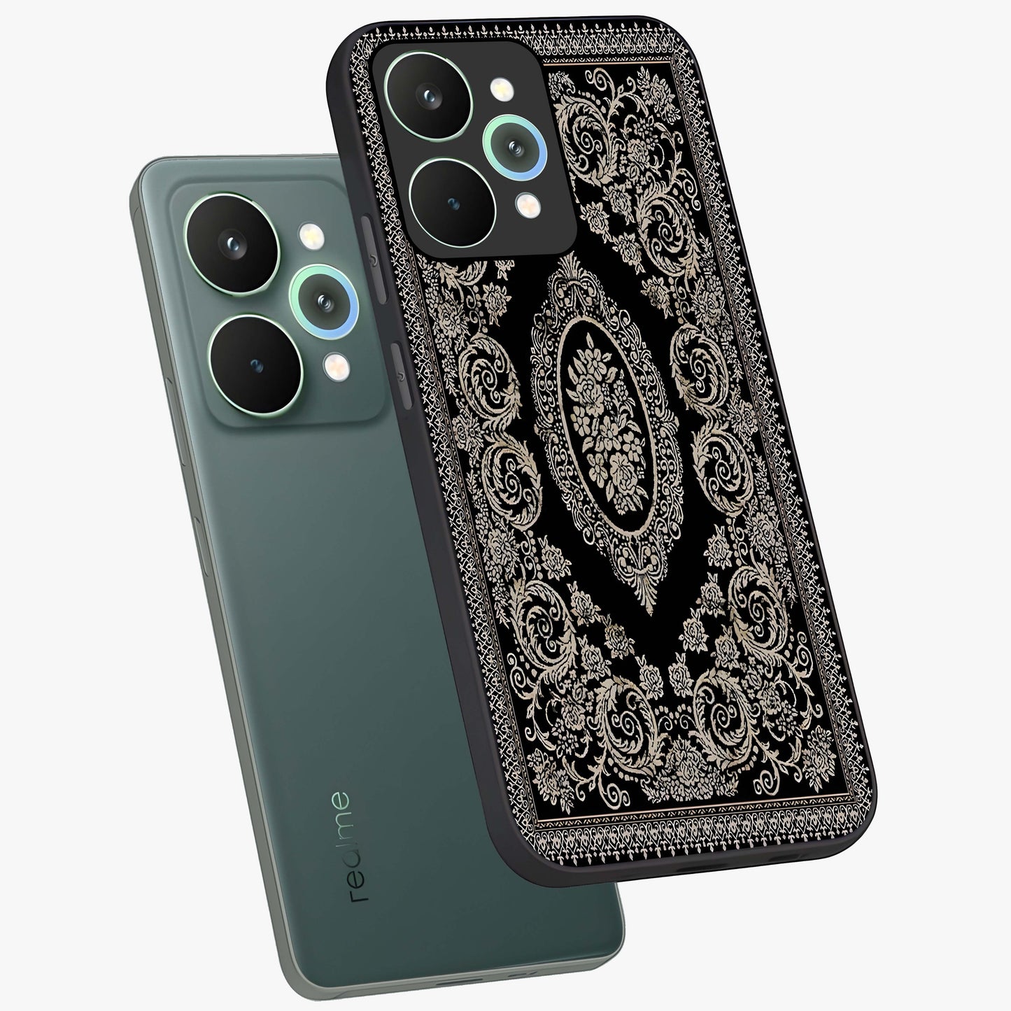 Noir Bloom Elegance Glass Case displayed in angled mockup highlighting refined flower design with stylish noir aesthetic.