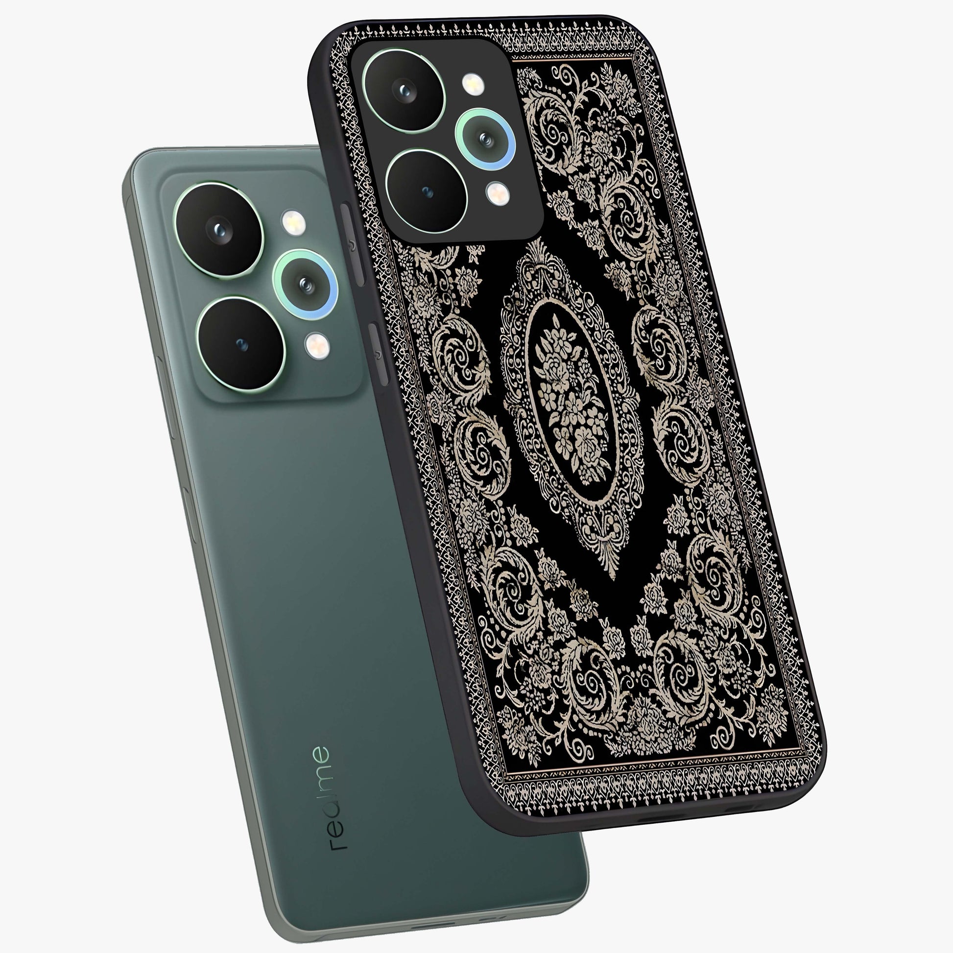 Noir Bloom Elegance Glass Case displayed in angled mockup highlighting refined flower design with stylish noir aesthetic.