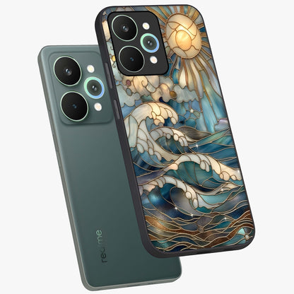 Oceanic Stained Printed Glass Case displayed in angled mockup highlighting colorful aquatic design with artistic aesthetic style.