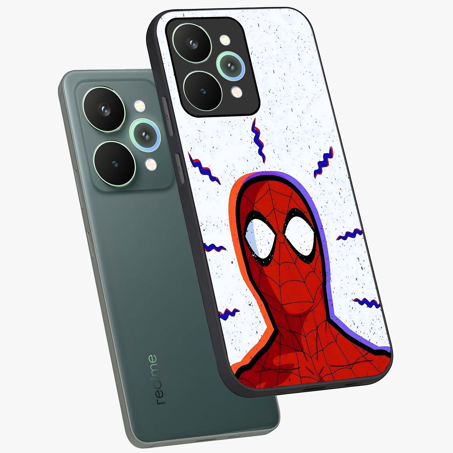 Omg Spiderman Glass Case displayed in angled mockup highlighting dynamic hero illustration with action comic aesthetic.