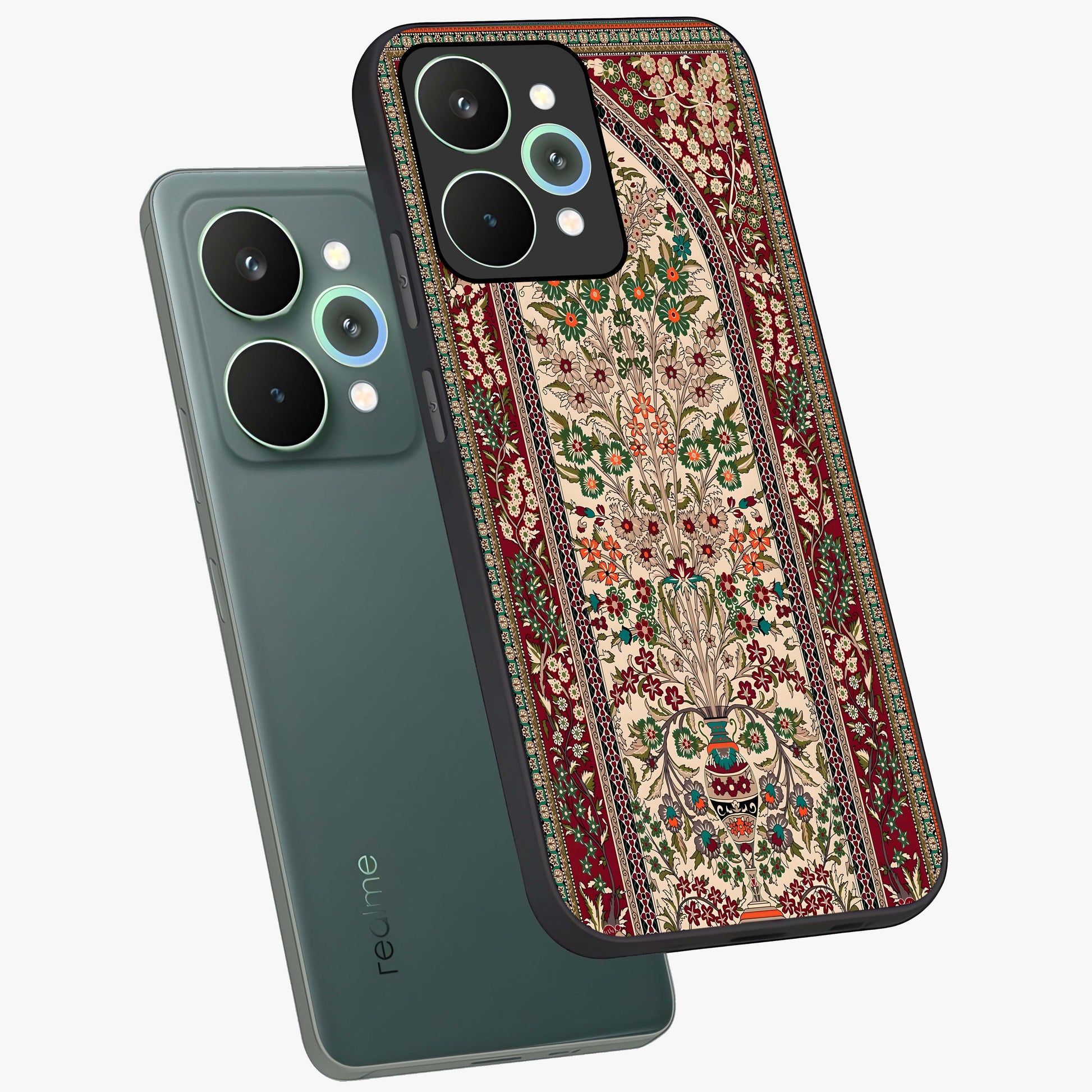 Persian Inspired Glass Case displayed in angled mockup highlighting intricate traditional design with elegant cultural aesthetic.