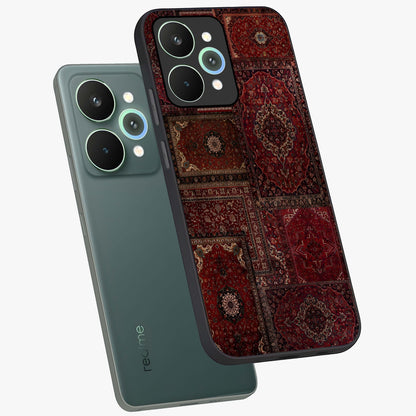 Persian Velvet Tale Glass Case displayed in angled mockup highlighting ornate textile inspired design with royal aesthetic.