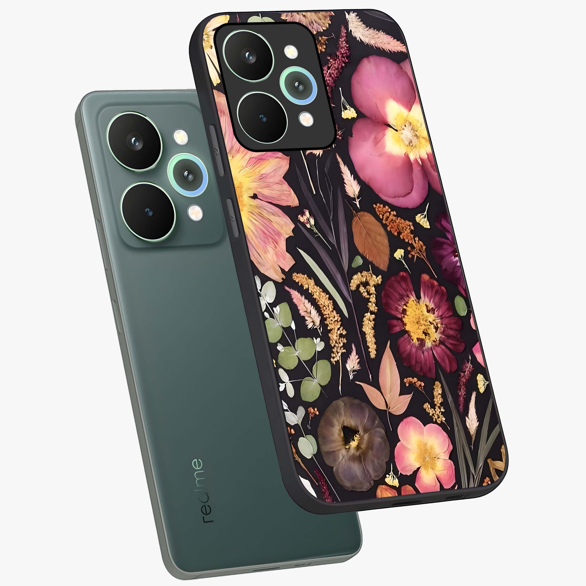 Petal Dream Tapestry Glass Case displayed in angled mockup highlighting decorative petal pattern with elegant botanical aesthetic.