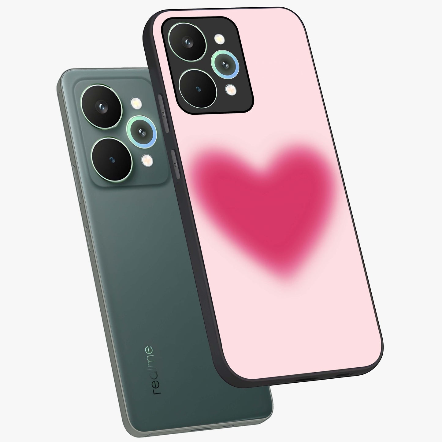 Pink Aura Heart Glass Case displayed in angled mockup highlighting vibrant pink heart design with dreamy aura aesthetic.