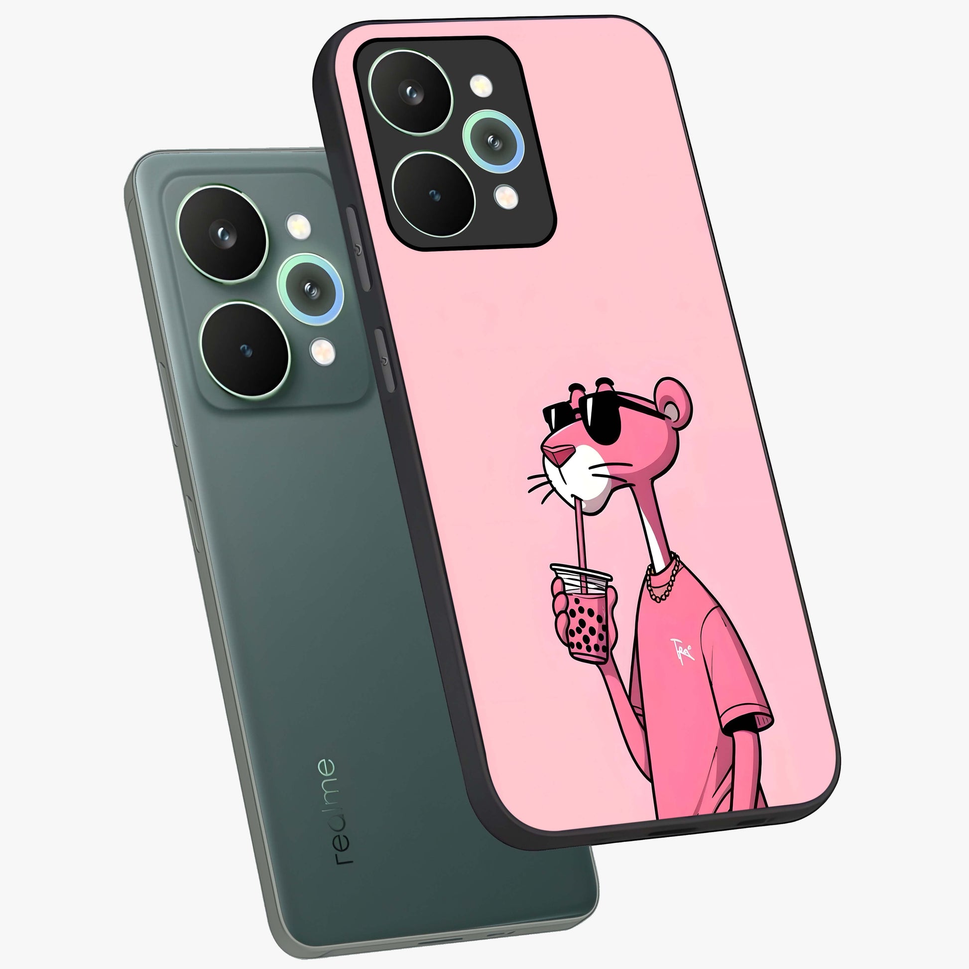 Pink Panther Glass Case displayed in angled mockup highlighting playful cartoon character design with vibrant pink aesthetic.