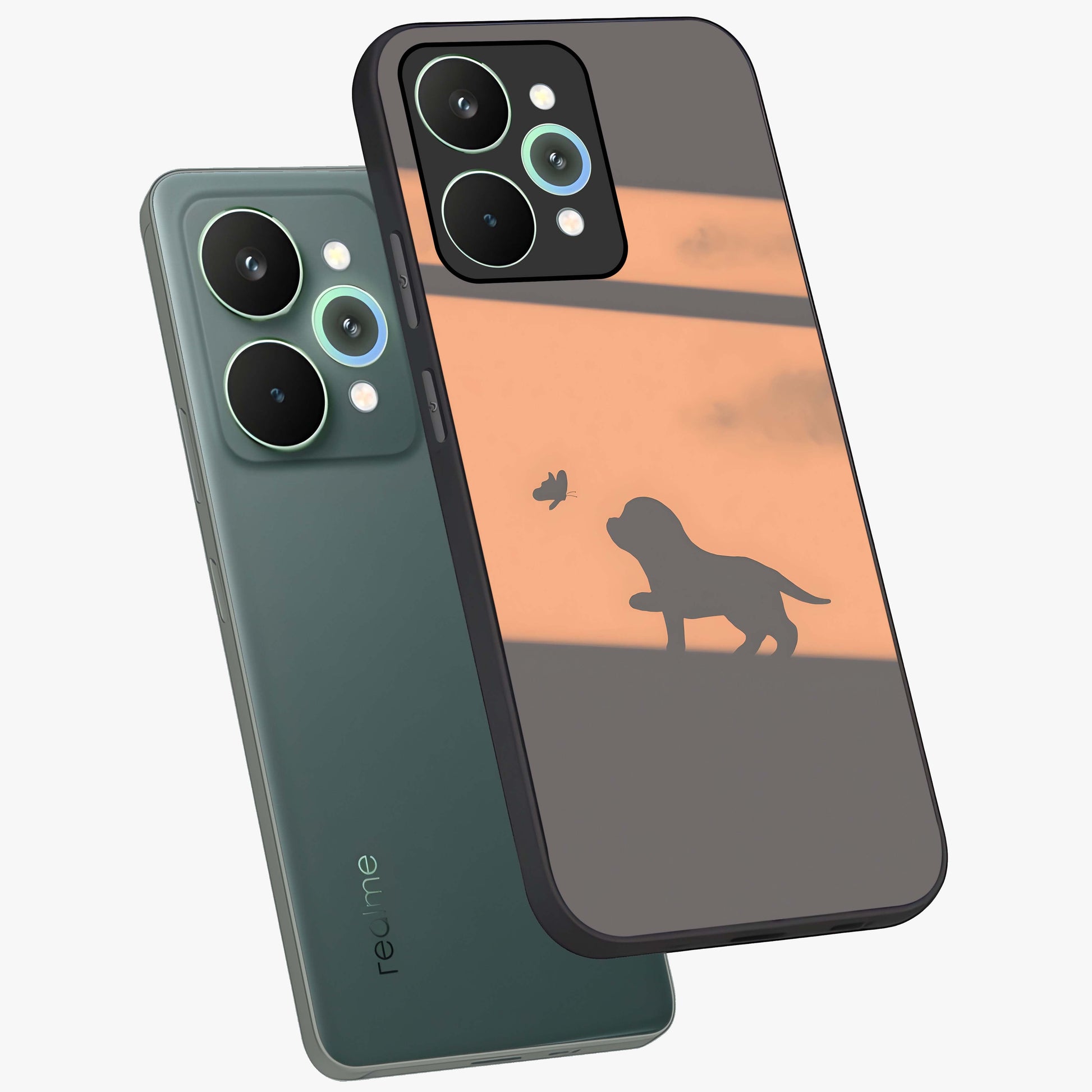 Puppy Shadow Art Glass Case displayed in angled mockup highlighting playful dog illustration with artistic shadow aesthetic.