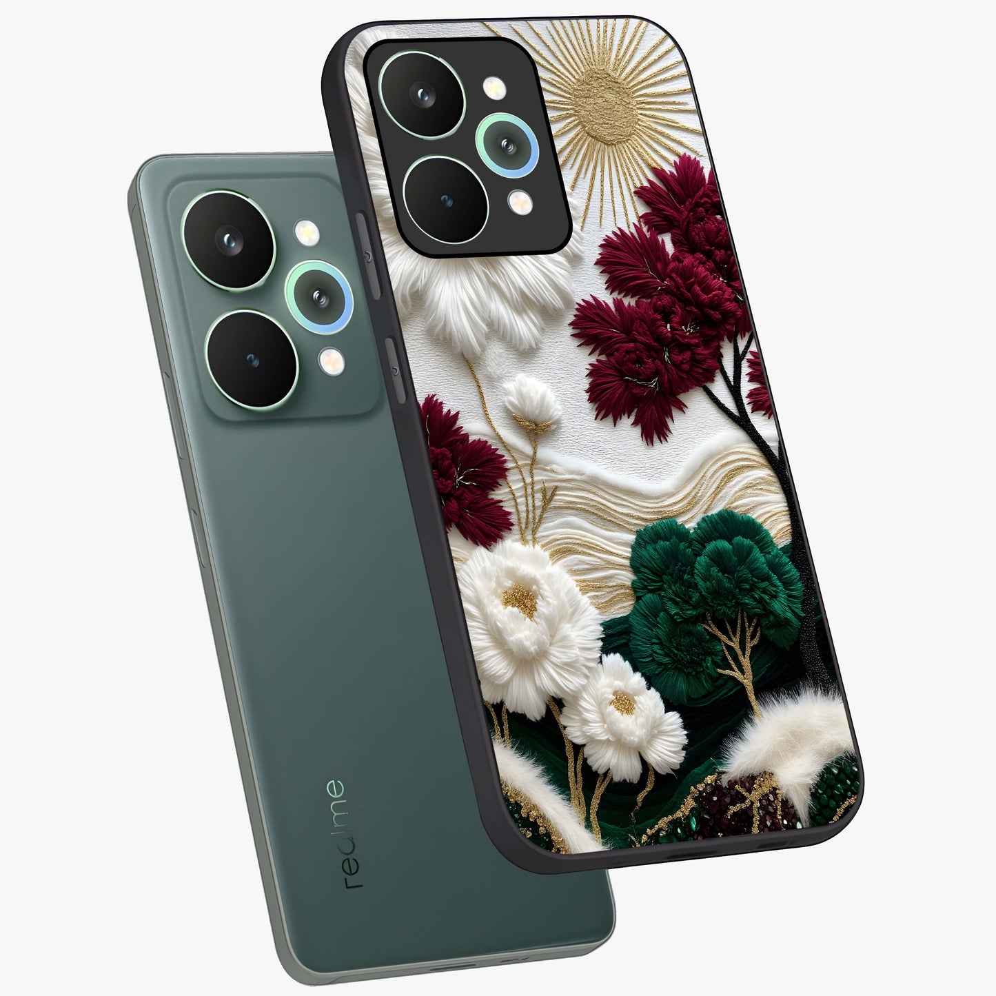 Radiant Bloom Elegance Glass Case displayed in angled mockup highlighting graceful floral design with radiant aesthetic style.