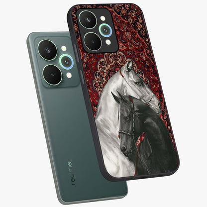 Regal Stallion Tapestry Glass Case displayed in angled mockup highlighting royal stallion design with decorative heritage aesthetic.