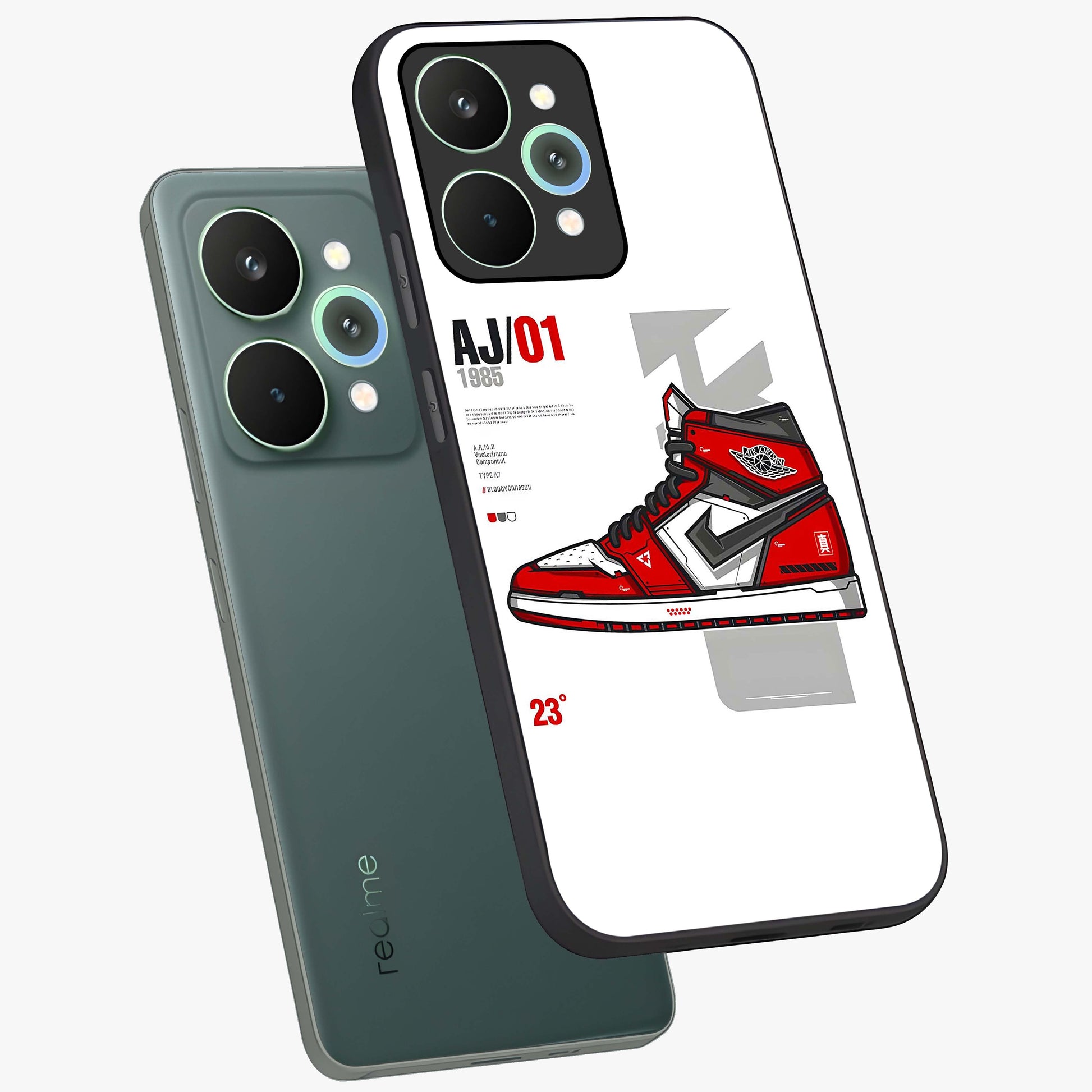 Retro Sneaker Blueprint Glass Case displayed in angled mockup highlighting detailed shoe design with sporty retro aesthetic.