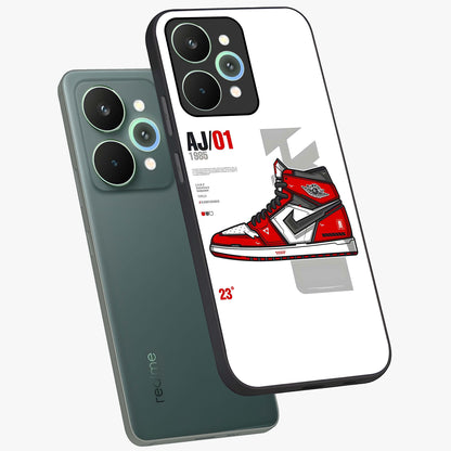 Retro Sneaker Blueprint Glass Case displayed in angled mockup highlighting detailed shoe design with sporty retro aesthetic.