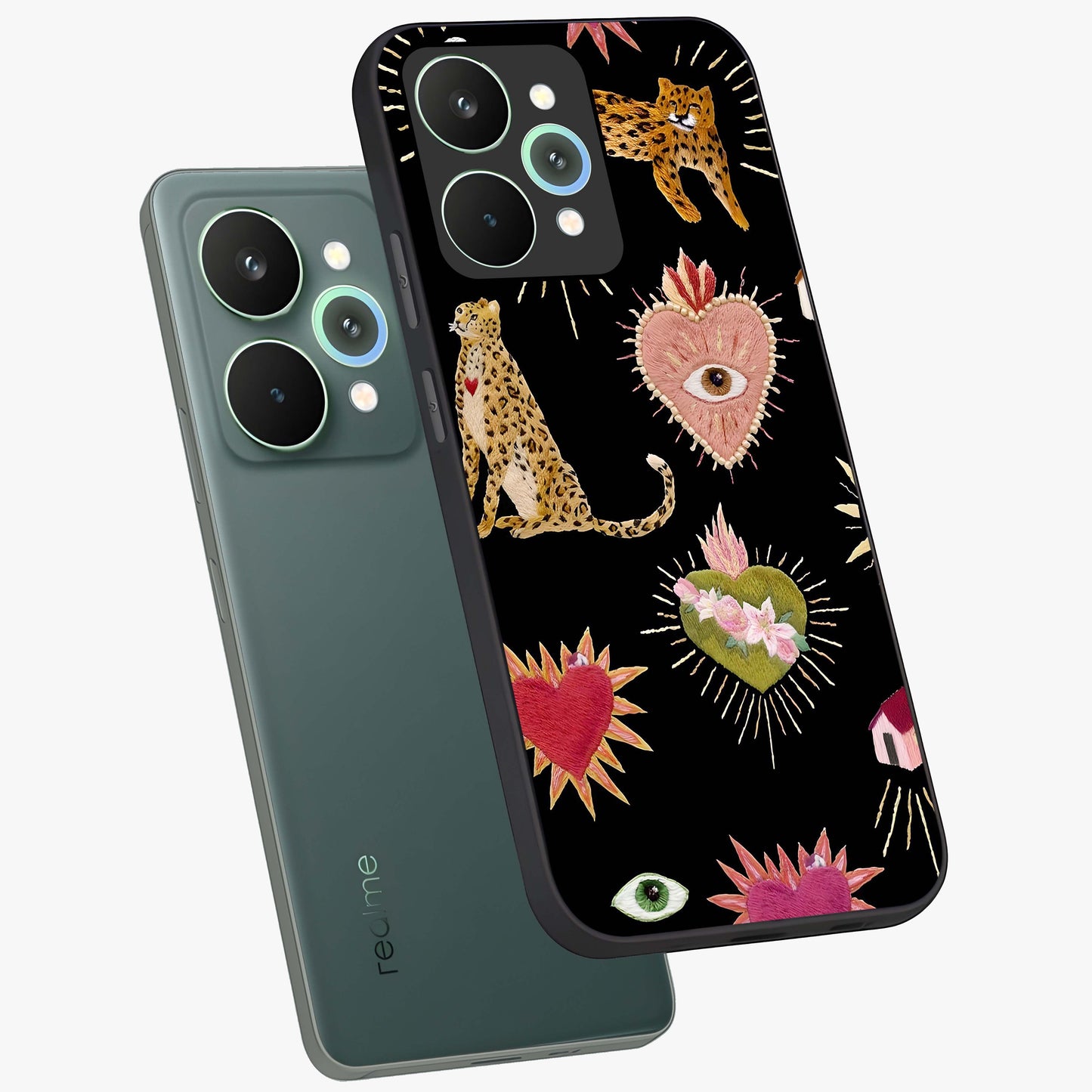 Sacred Jungle Heart Glass Case displayed in angled mockup highlighting lush tropical design with natural aesthetic style.