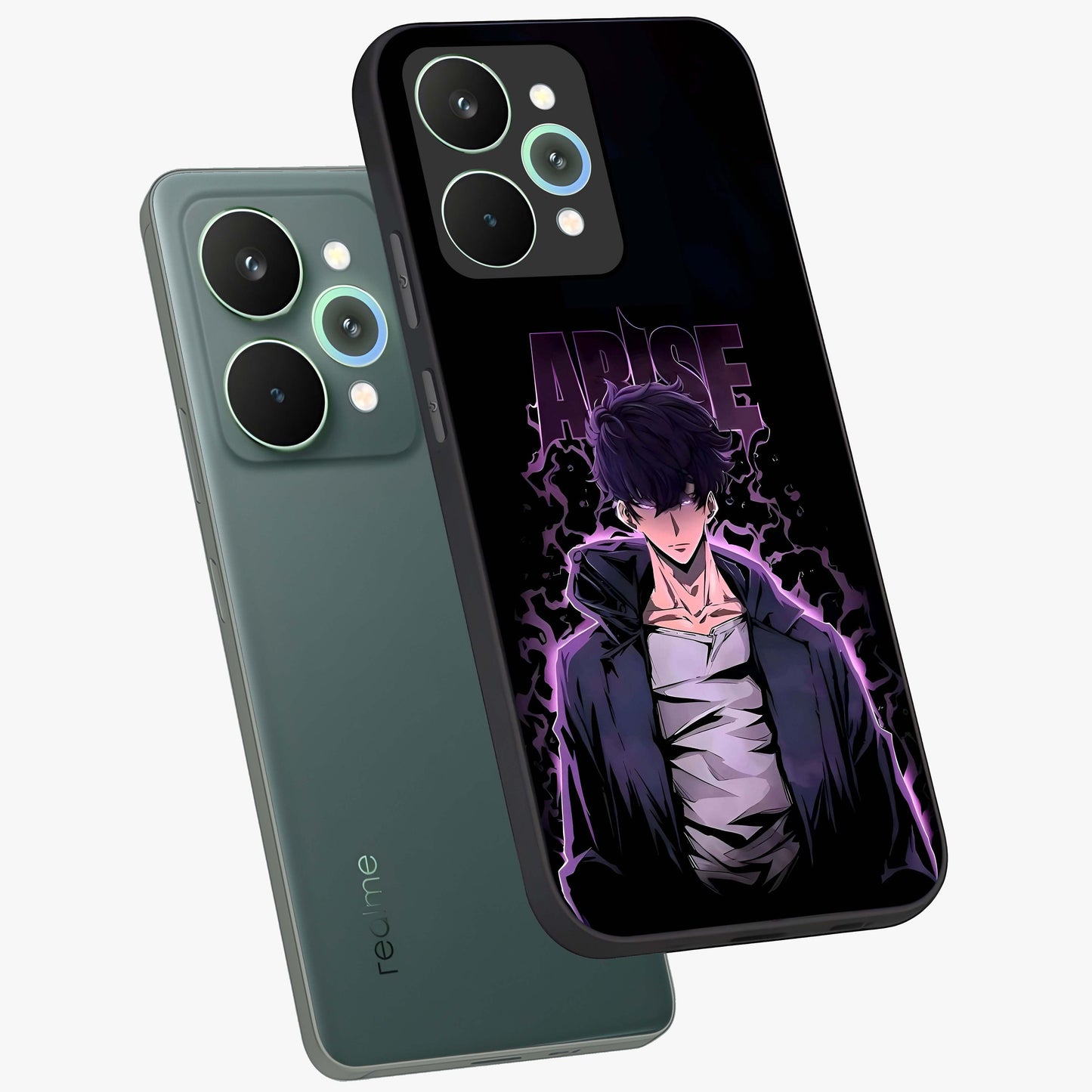 Shadow Monarch Awakening Glass Case displayed in angled mockup highlighting dramatic shadow warrior design with fantasy aesthetic.