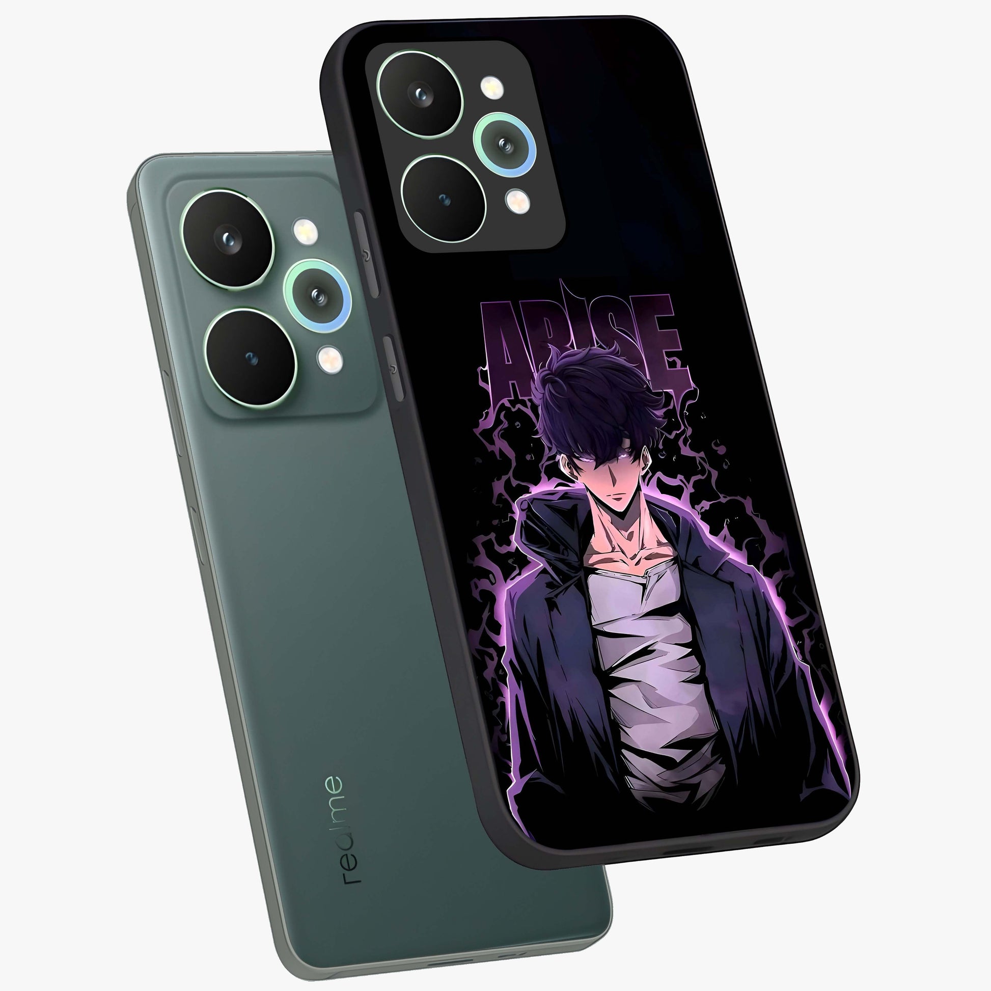 Shadow Monarch Awakening Glass Case displayed in angled mockup highlighting dramatic shadow warrior design with fantasy aesthetic.