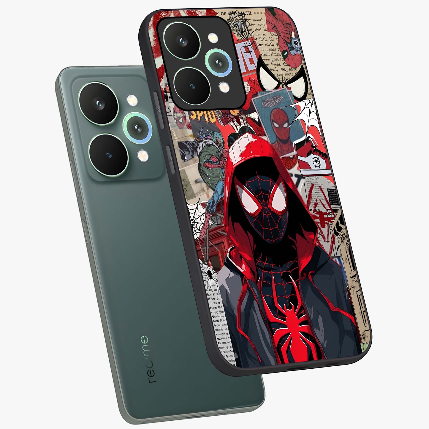 Spider Collage Street Glass Case displayed in angled mockup highlighting dynamic street style collage design with comic aesthetic.