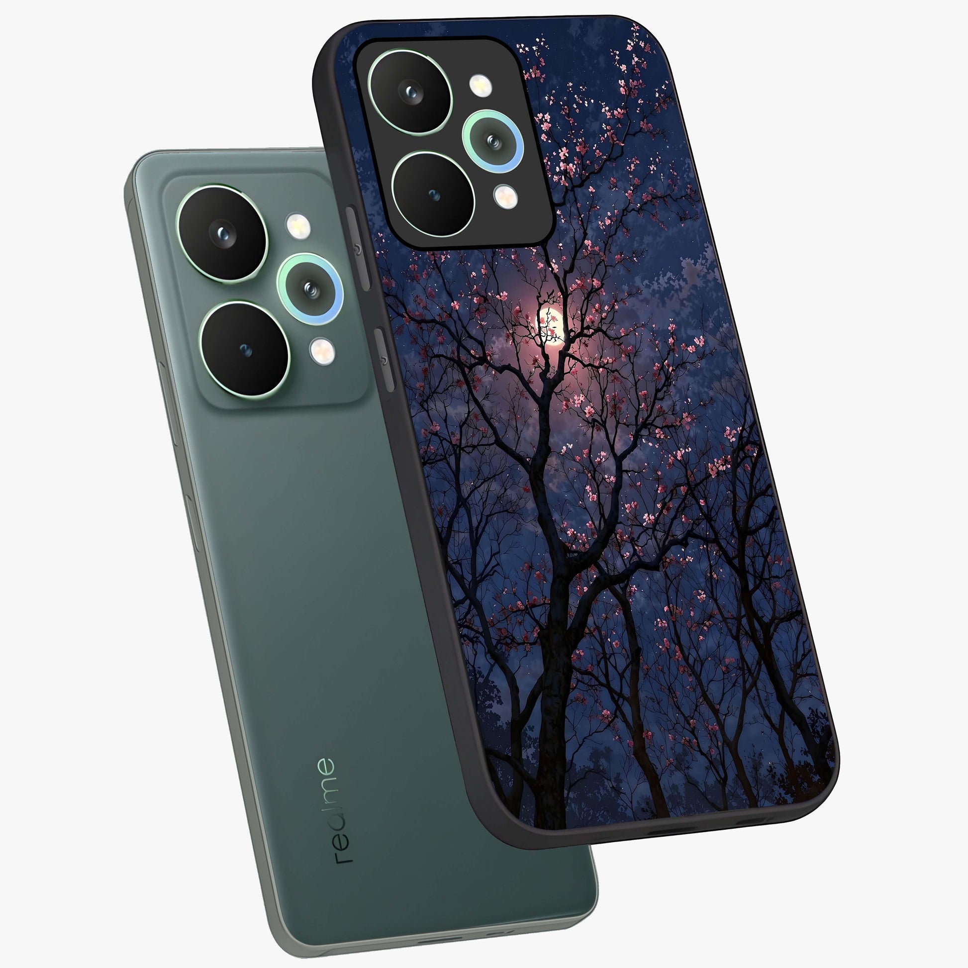 Twilight Sakura Serenade Glass Case displayed in angled mockup highlighting delicate sakura flower design with dreamy aesthetic.