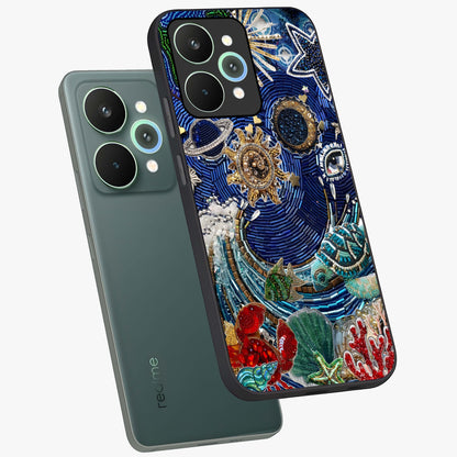 Universe Underwater Spark Glass Case displayed in angled mockup highlighting glowing aquatic design with celestial aesthetic.
