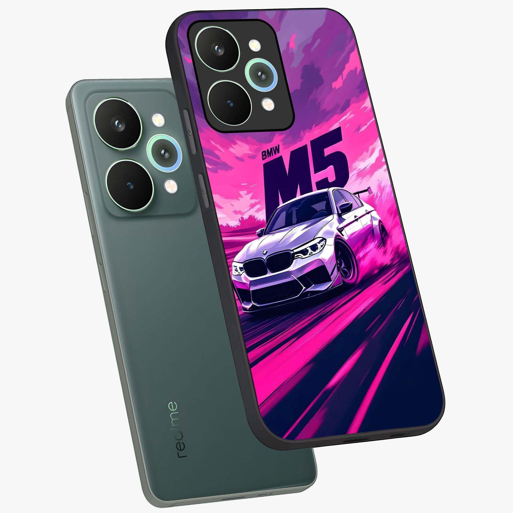 Velocity Drift Pulse Glass Case displayed in angled mockup highlighting dynamic drift design with sporty automotive aesthetic.