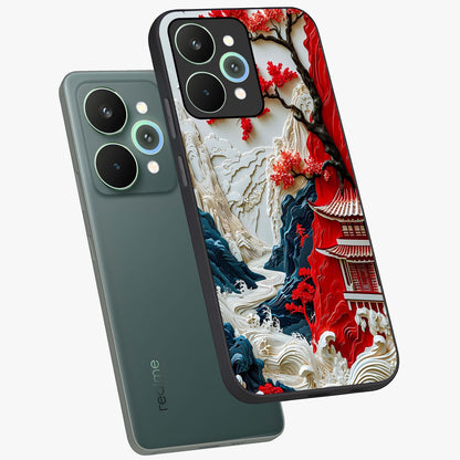 Whispers Of Sakura Waves Glass Case displayed in angled mockup highlighting flowing sakura design with soft floral aesthetic.