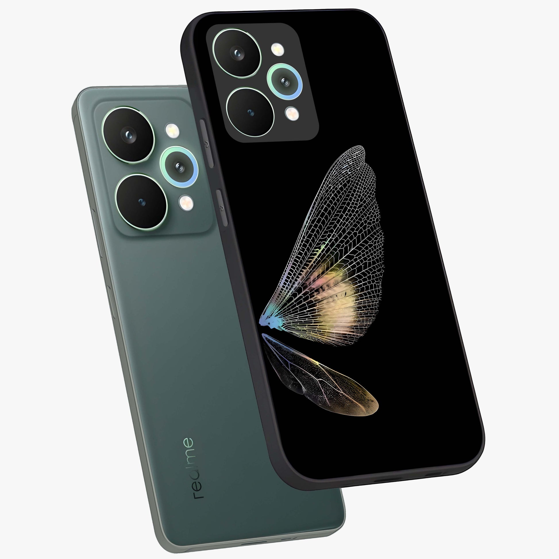 Whispers Of Wings Glass Case displayed in angled mockup highlighting soft feather design with celestial aesthetic style.