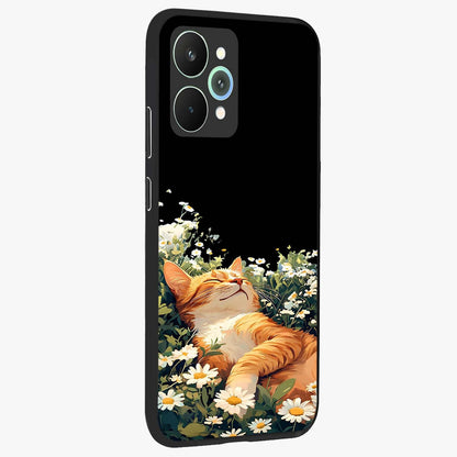 Blissful Bloom Cat Glass Case upright view showcasing charming cat design surrounded by blooming floral elements.