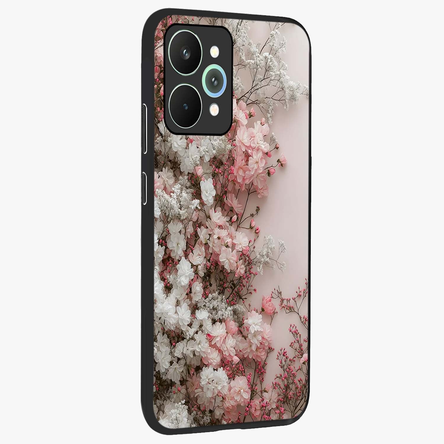 Blush Blossom Cloud Glass Case upright view showcasing calm floral cloud artwork with gentle dreamy theme.