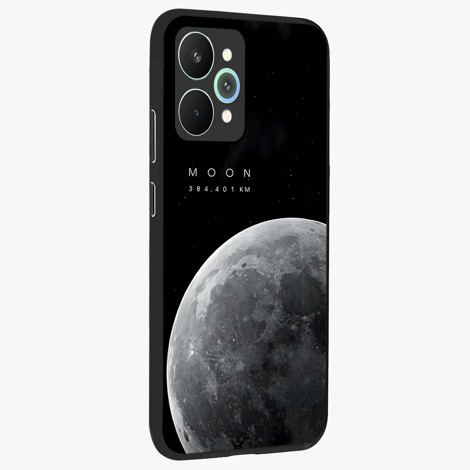 Cosmic Moon Glow Glass Case upright view showcasing luminous moon illustration with dreamy cosmic style.
