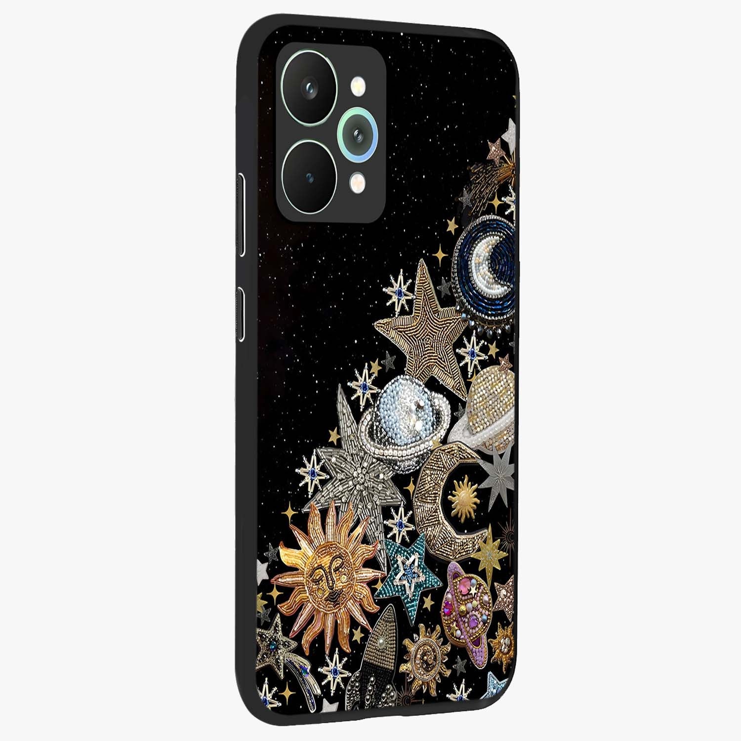 Cosmic Sparkle Dreams Glass Case upright view showcasing glowing cosmic artwork with magical galaxy theme.