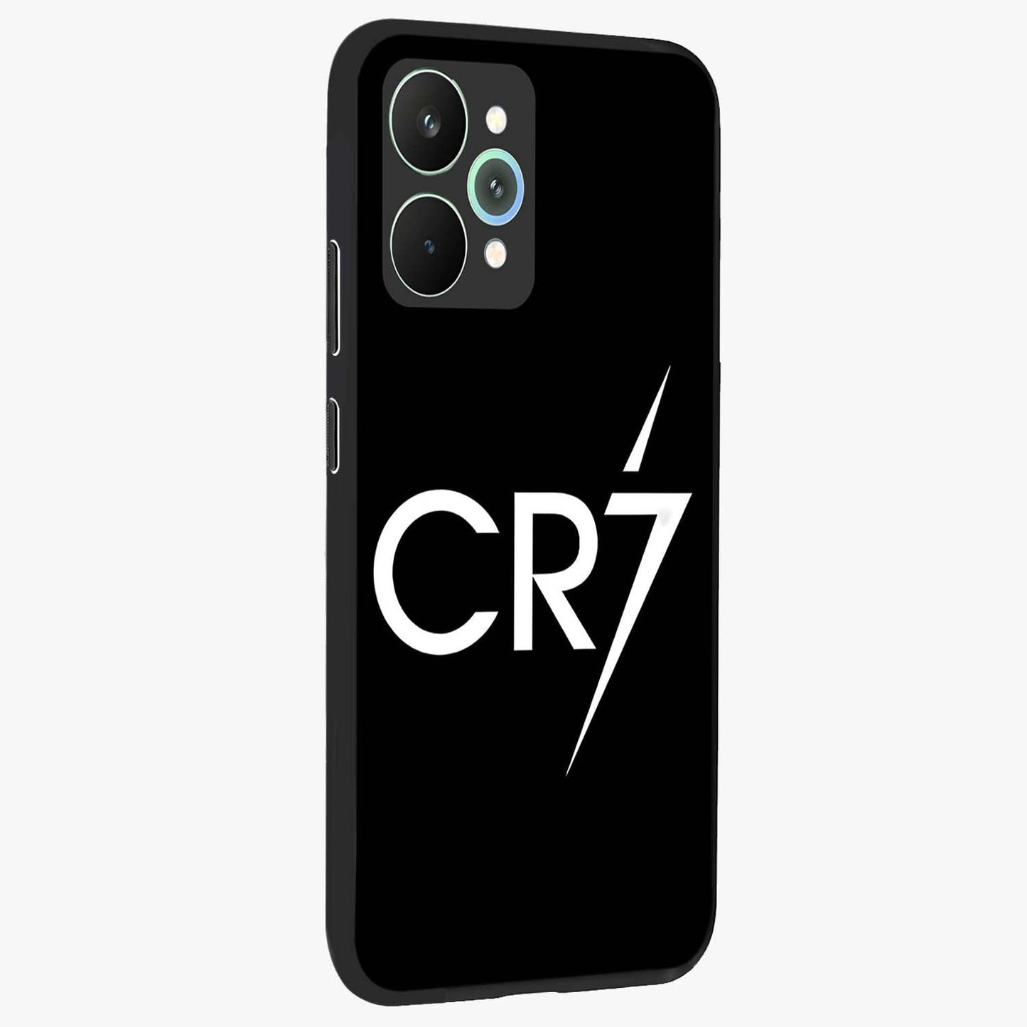Cr7 Elite Strike Glass Case upright view showcasing energetic football inspired design with modern sports aesthetic.
