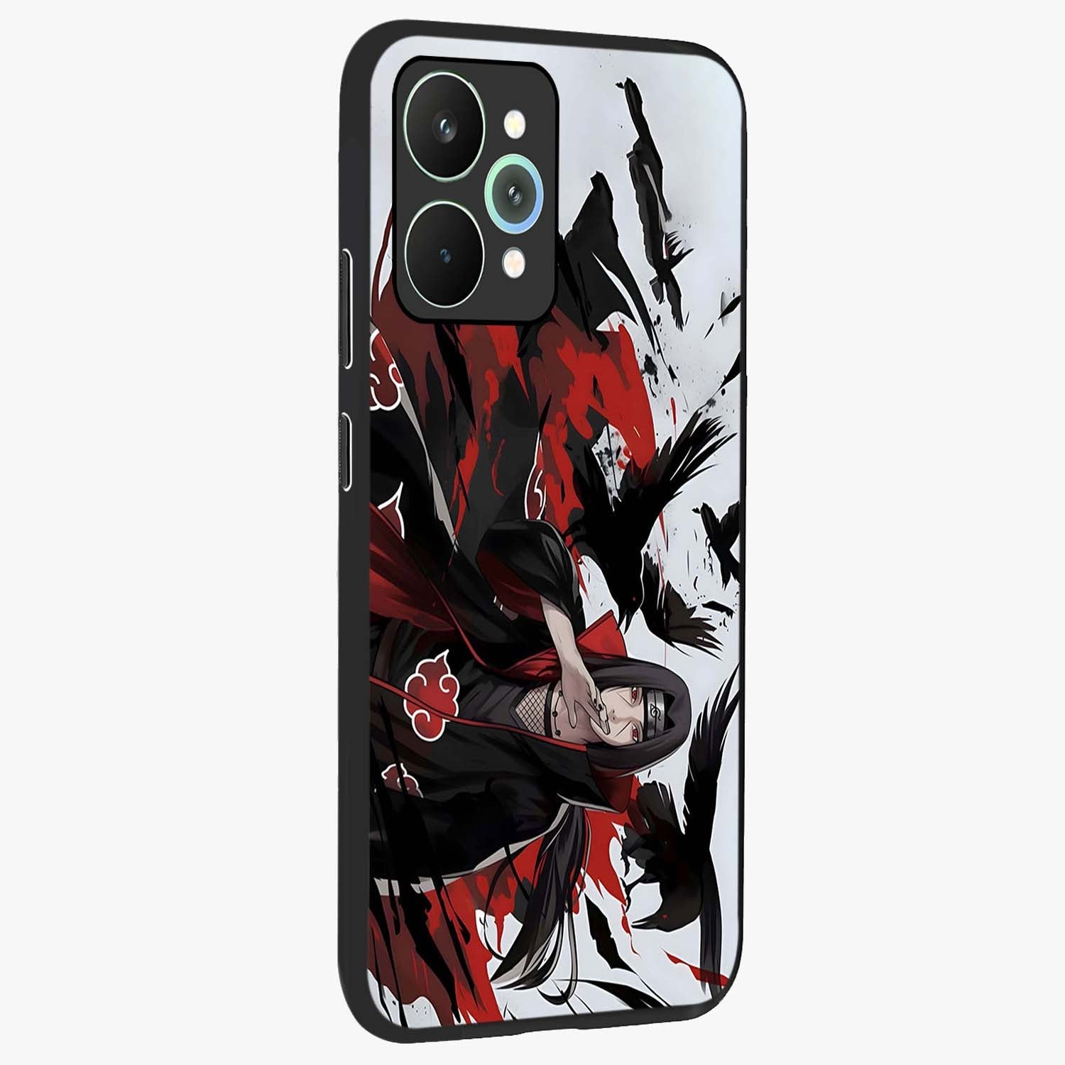 Crimson Crow Illusion Glass Case upright view showcasing striking crow illusion artwork with intense crimson theme.