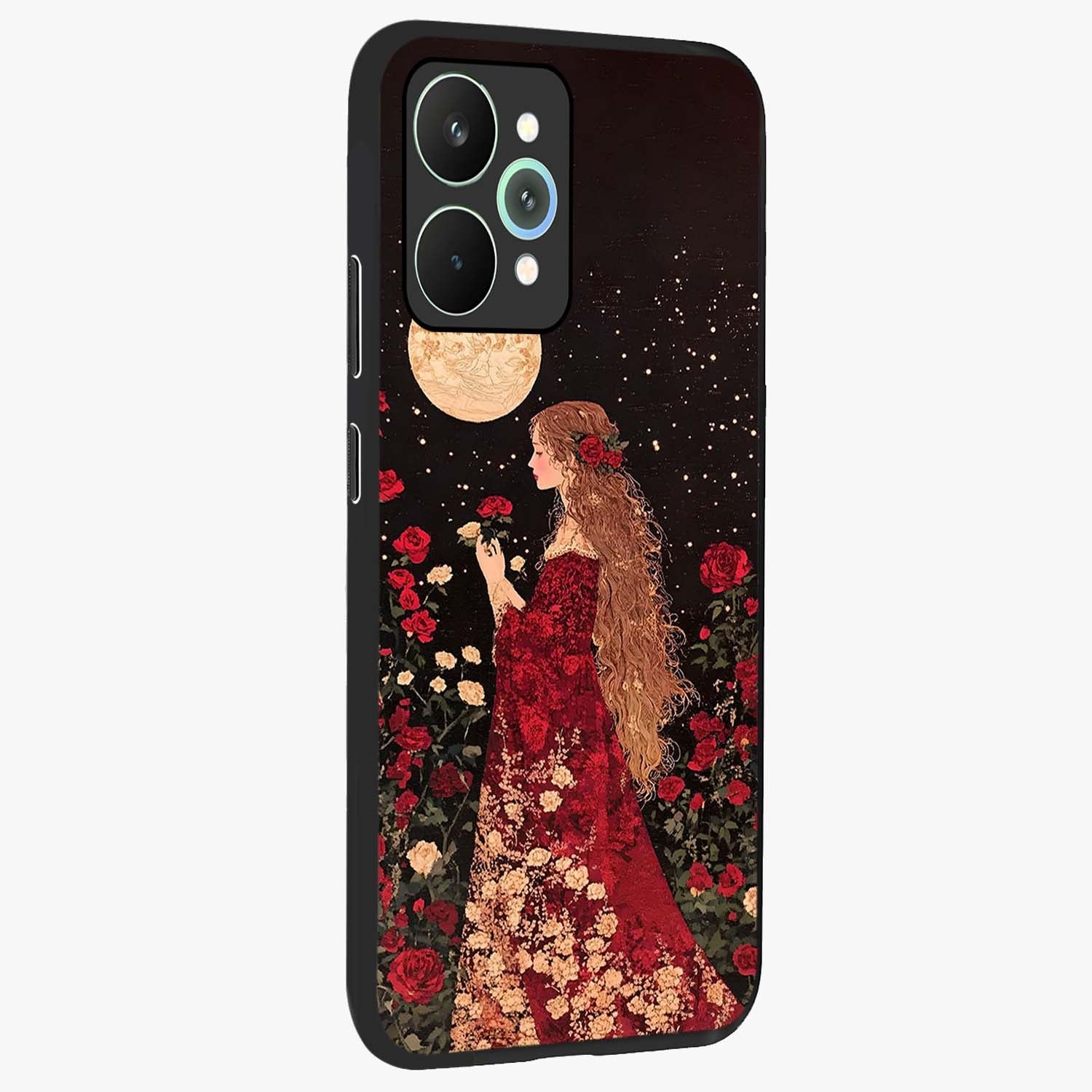Crimson Dreams Glass Case upright view showcasing dreamy red toned artwork with modern aesthetic style.