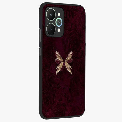 Crimson Fade Butterfly Glass Case upright view showcasing graceful butterfly artwork with soft crimson fade effect.