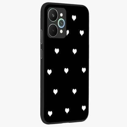 Cute And Simple White Hearts Glass Case upright view showcasing simple white hearts artwork with soft minimal theme.