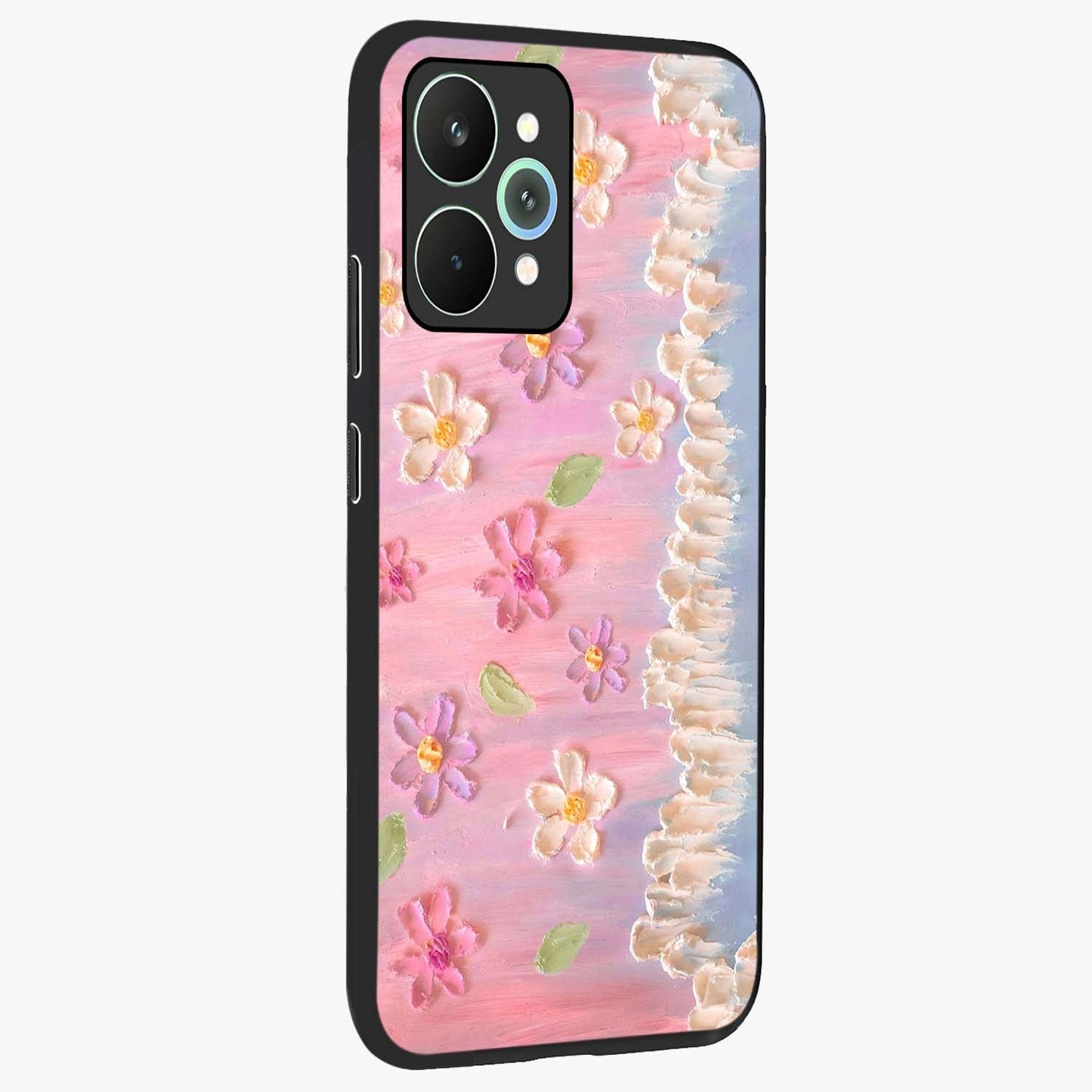 Dreamy Painted Garden Glass Case upright view showcasing vibrant floral garden artwork with artistic nature theme.