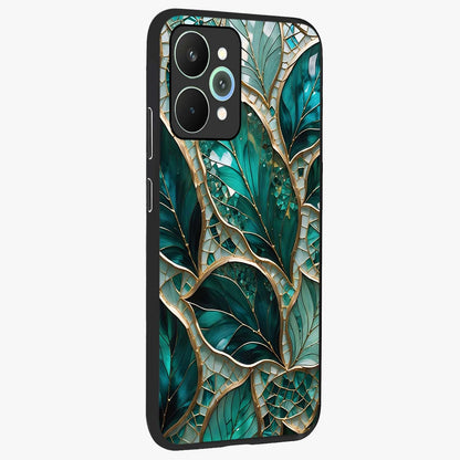 Emerald Leaf Glass Glass Case upright view showcasing fresh green leaf artwork with calming nature inspired style.