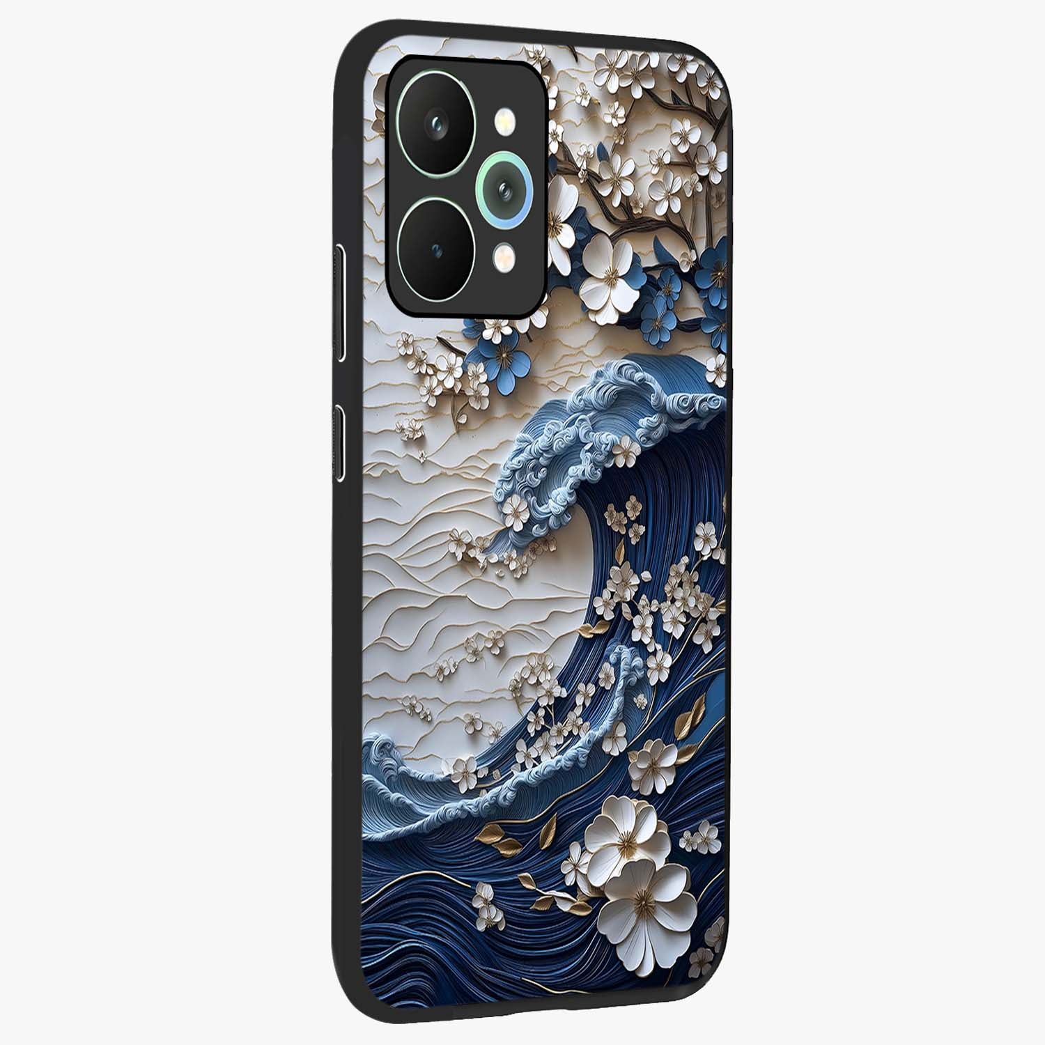 Floral Wave Origami Glass Case upright view showcasing creative floral origami artwork with artistic decorative theme.