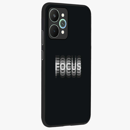Focus Mode On Glass Case upright view showcasing strong typography statement with sleek motivational theme.