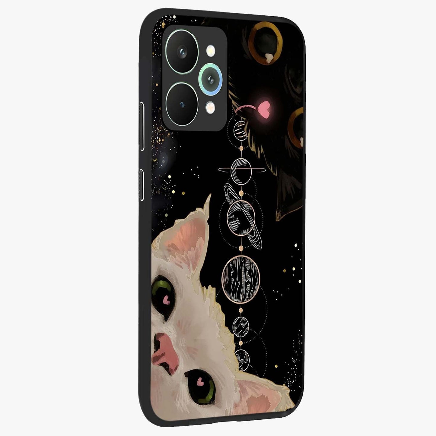 Galactic Cat Glass Case upright view showcasing mystical cat artwork with dreamy cosmic theme.