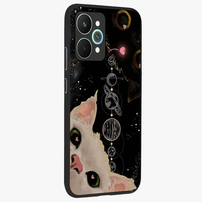Galactic Cat Glass Case upright view showcasing mystical cat artwork with dreamy cosmic theme.