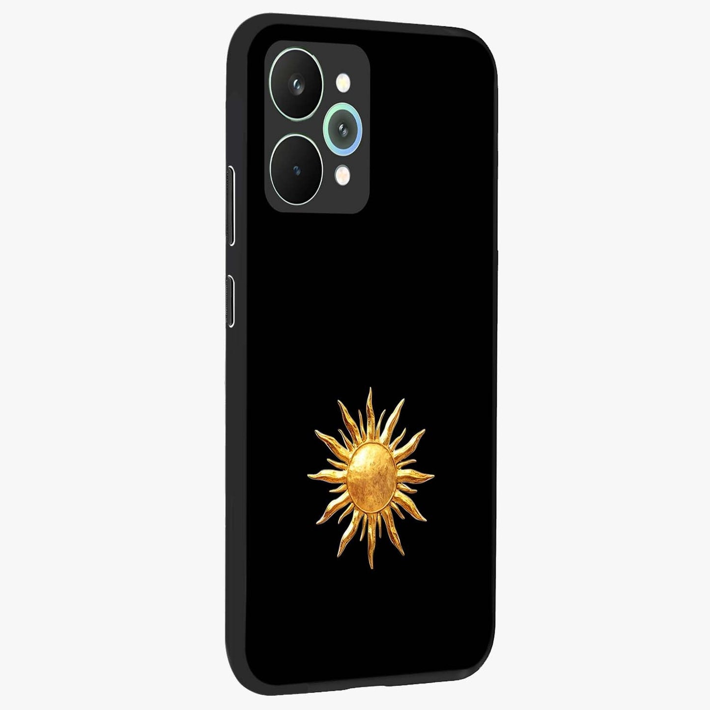 Golden Sun Minimalism Glass Case upright view showcasing haunting graveyard artwork with dramatic dark theme.