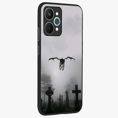 Graveyard Shadow Descent Glass Case upright view showcasing haunting graveyard artwork with dramatic dark theme.