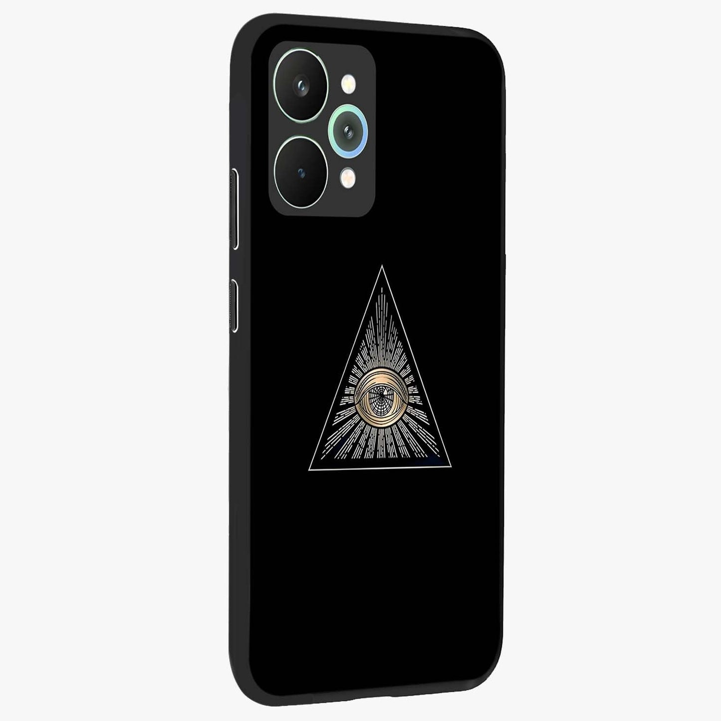 Illuminati Evil Glass Case upright view showcasing striking illuminati artwork with mysterious symbolic theme.