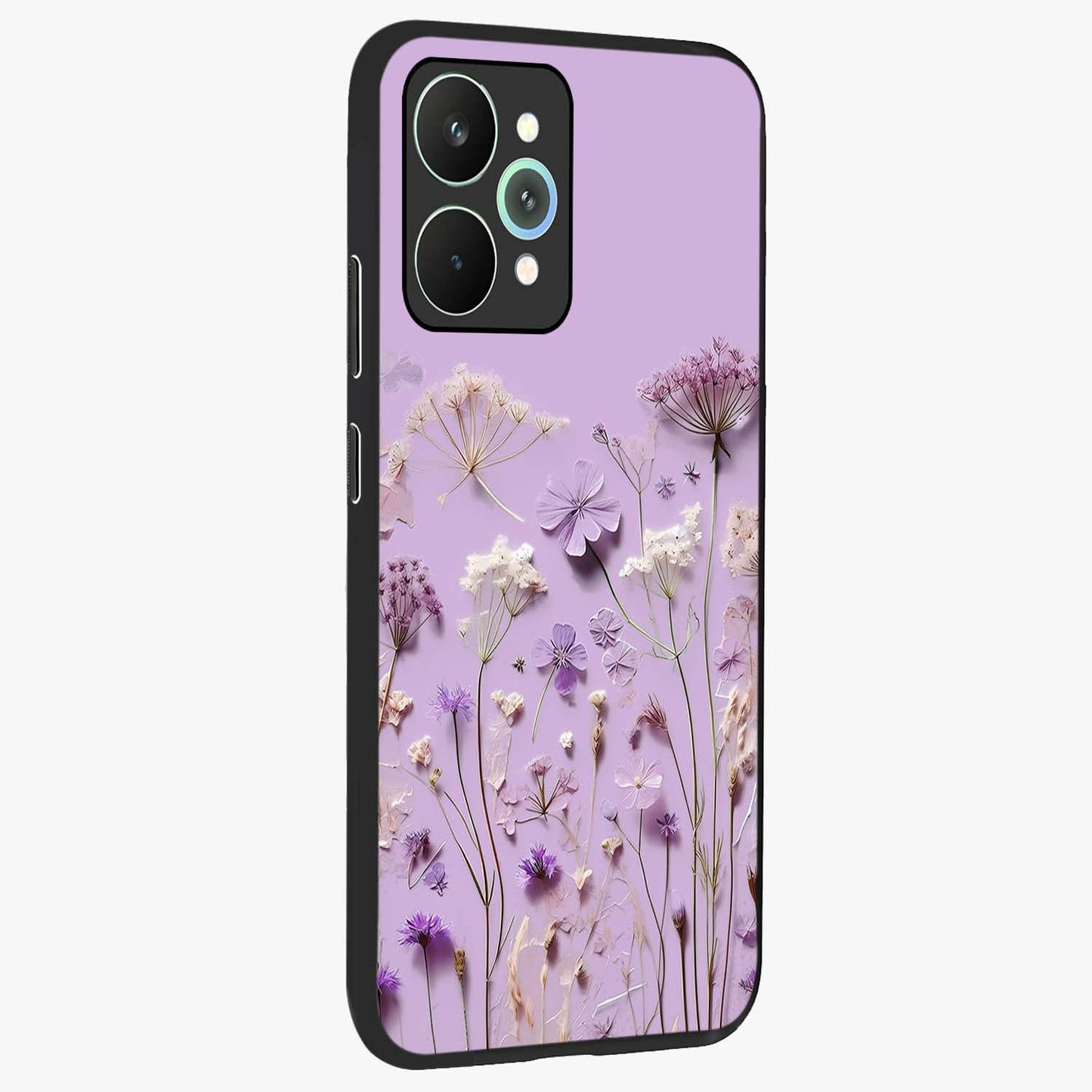 Lavender Blossom Dream Glass Case upright view showcasing delicate lavender blossom artwork with peaceful floral theme.