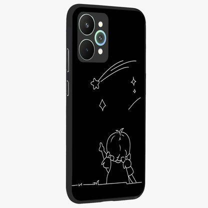 Line Art Girl With Shooting Stars Glass Case upright view showcasing delicate shooting stars artwork with minimal artistic theme.