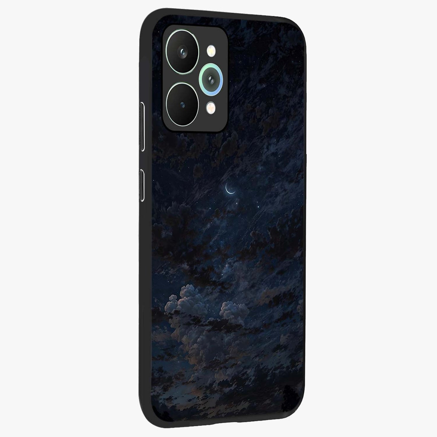 Lunar Veil Silence Glass Case upright view showcasing calm moon themed artwork with serene night atmosphere.