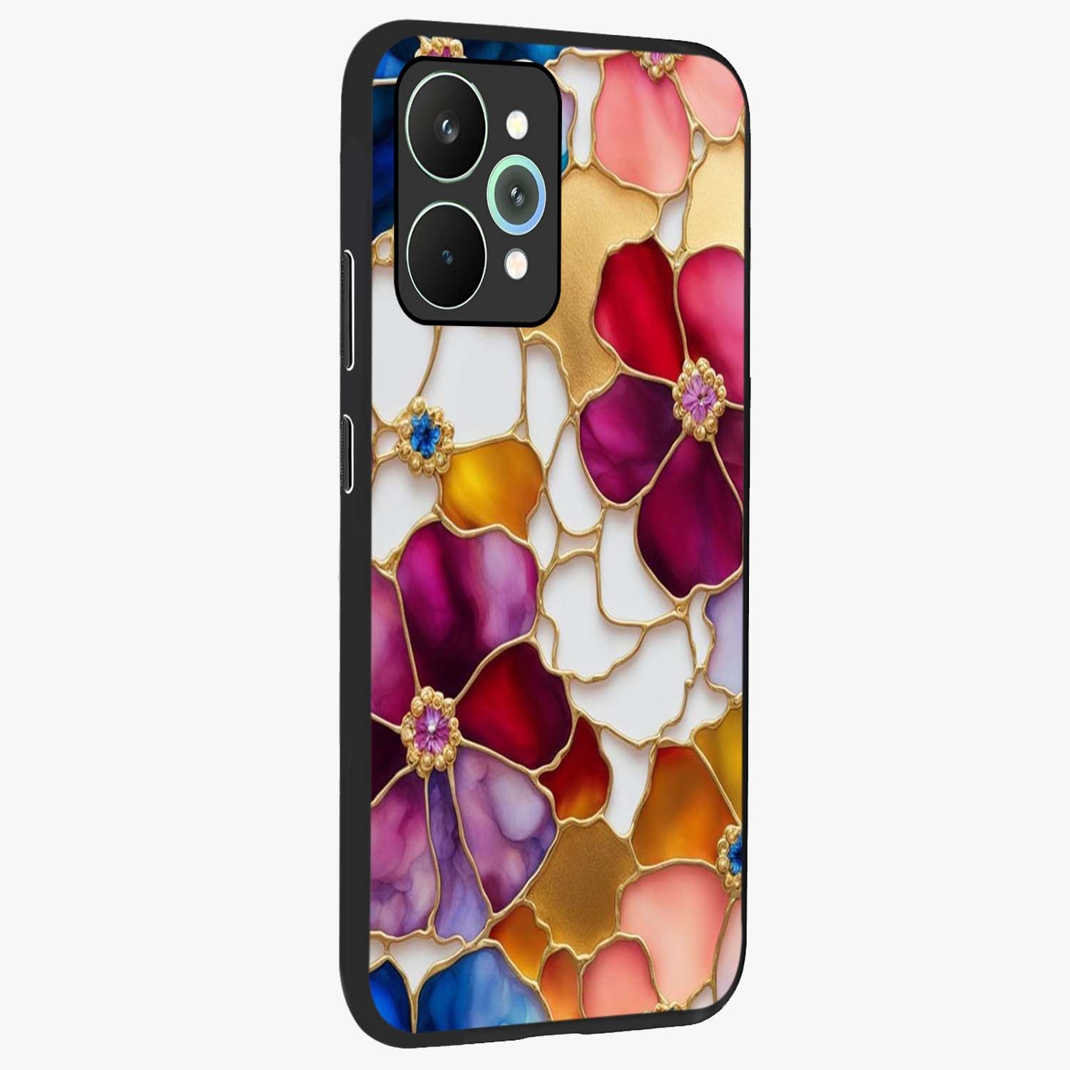 Marble Flower Pattern Glass Case upright view showcasing decorative marble flower artwork with refined style.