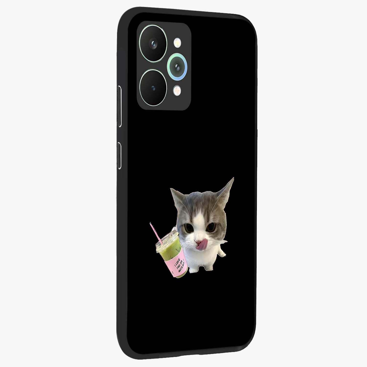 Matcha Cat Style Glass Case upright view showcasing charming cat artwork with cozy aesthetic theme.