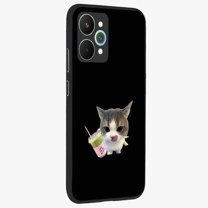Matcha Cat Style Glass Case upright view showcasing charming cat artwork with cozy aesthetic theme.