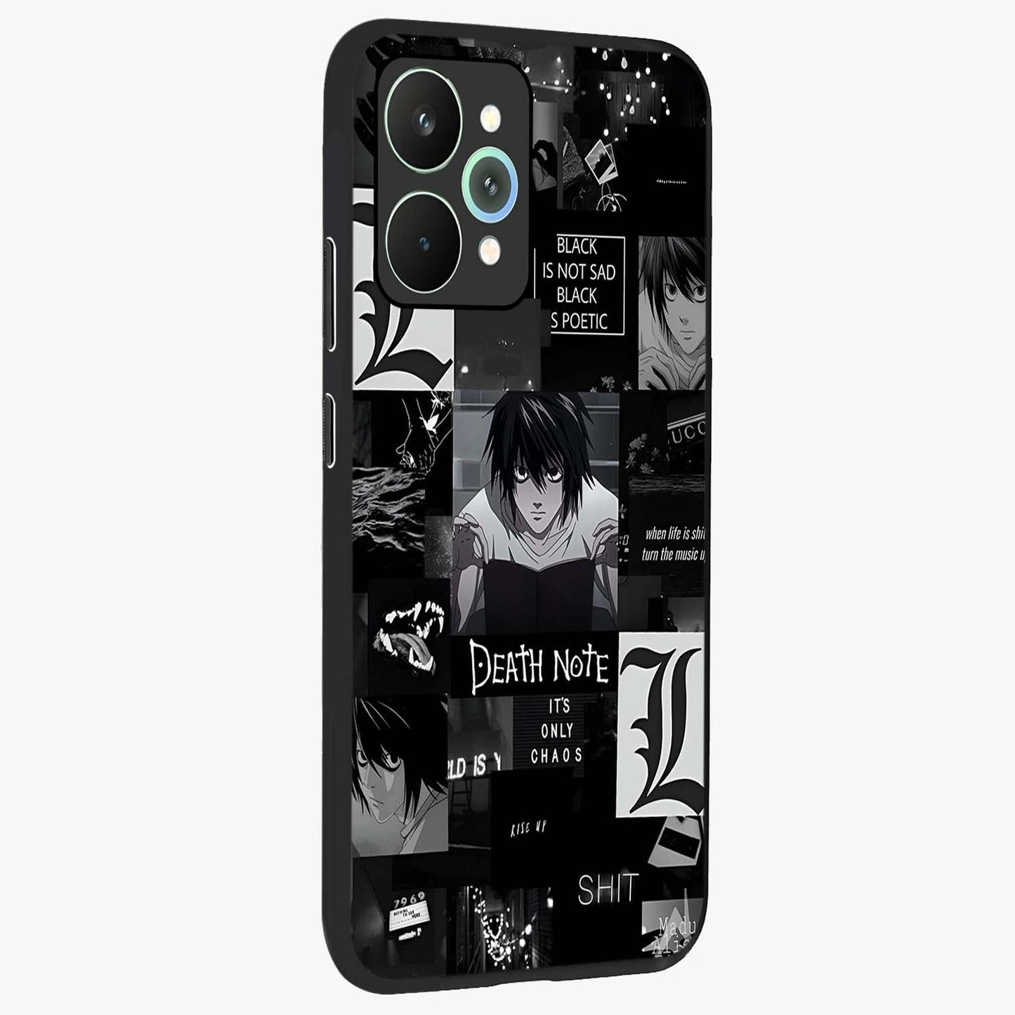 Midnight Chaos Mind Glass Case upright view showcasing expressive abstract artwork with bold dark theme.