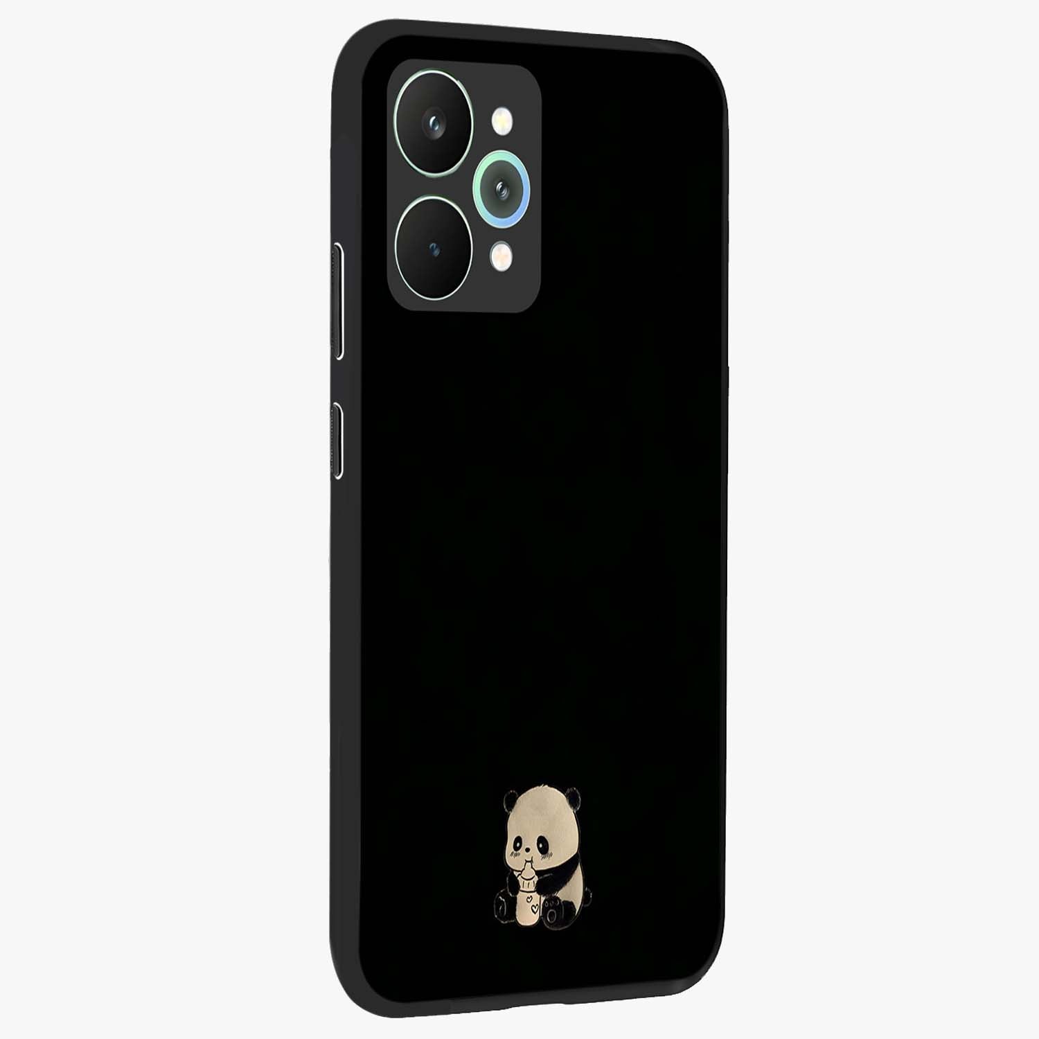 Midnight Panda Love Glass Case upright view showcasing charming panda artwork with playful romantic theme.